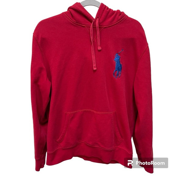 Polo Ralph Lauren Big Pony #3 Patch Edition Red Embroidered Hoodie Sweatshirt L - Picture 12 of 12